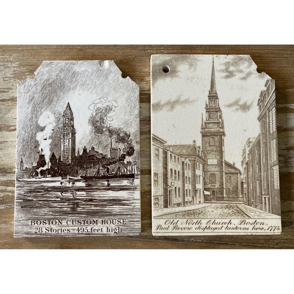 Antique calendar tiles McDuffee Stratton Boston Customs & Old North Church 1902